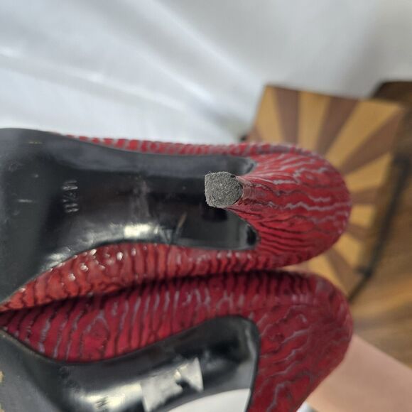 Smyth Bros Women 8.5N Textured Point Toe Leather Classic Pumps Red Italy Vintage - Picture 10 of 11